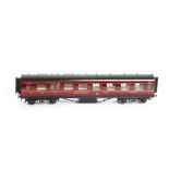 A Late Exley for Bassett-Lowke 0 Gauge LMS Corridor 1st class Restaurant Car, in LMS maroon, with