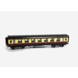 A Late Exley for Bassett-Lowke 0 Gauge BR Corridor 3rd class Coach, in BR Carmine/Cream livery, with