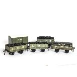 Boxed Bassett-Lowke 0 Gauge Pre-war LMS Freight Stock, comprising four open wagons all no 24468, (