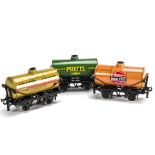 An ACE Trains 0 Gauge Petrol Tank Wagon Set '3', containing 3 'Pratts' tank wagons in yellow, orange