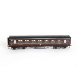 A Late Exley for Bassett-Lowke 0 Gauge LMS Corridor 1st/3rd class Composite Coach, in LMS maroon,
