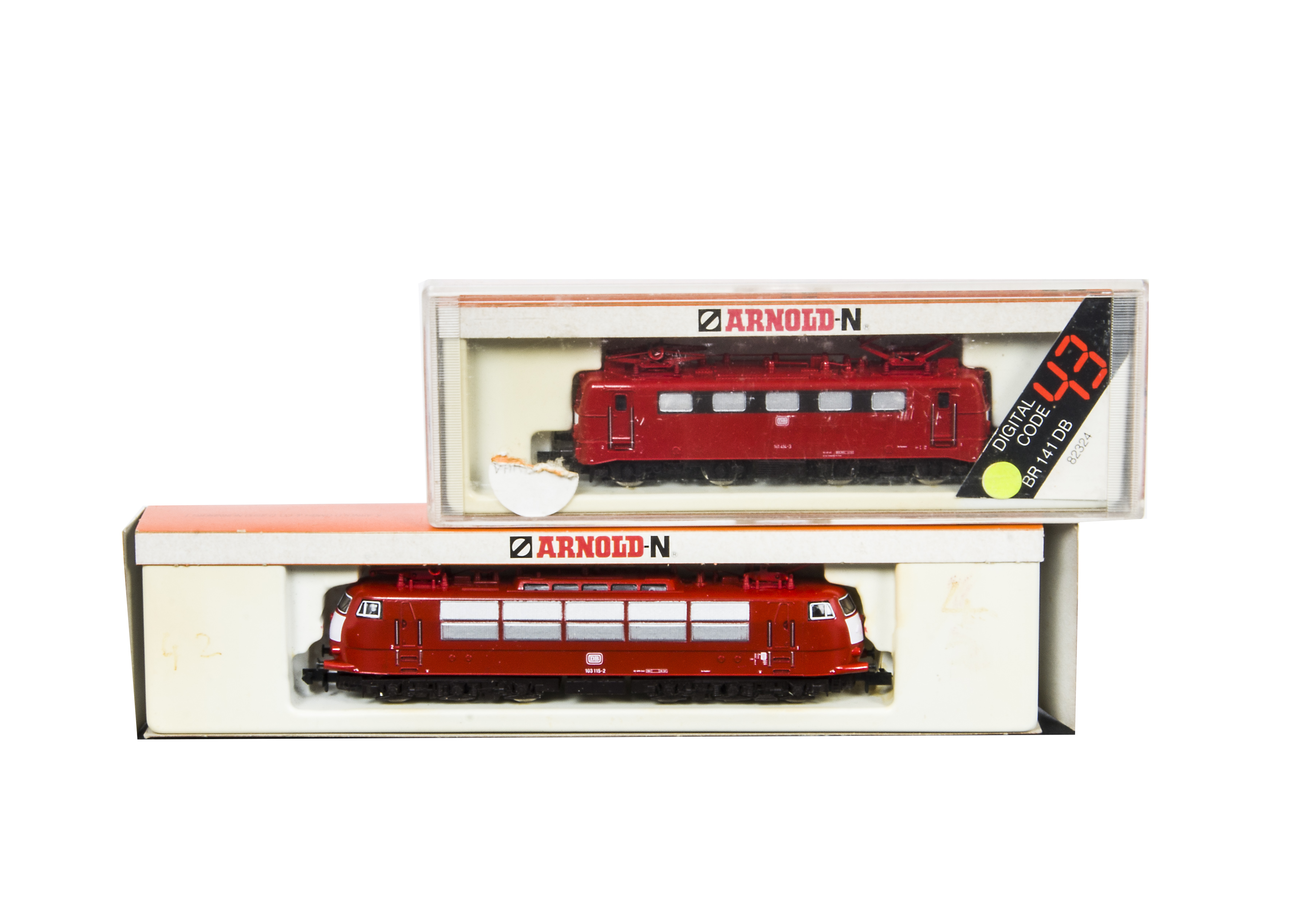 N Gauge Arnold Digital Electric Locomotives, a cased duo, comprising 82353, BR 103 and 82324 BR 141,