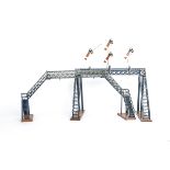 Two Märklin Footbridges for 0 Gauge or Larger, one with straight stairs and three signal posts to