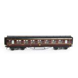 An Exley for Bassett-Lowke 0 Gauge K6 LMS Corridor 3rd class Coach, in LMS maroon, with embossed