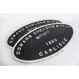 Victorian Crane Plates, a pair of oval cast iron plates, both inscribed Cowans Sheldon & Co Ld No