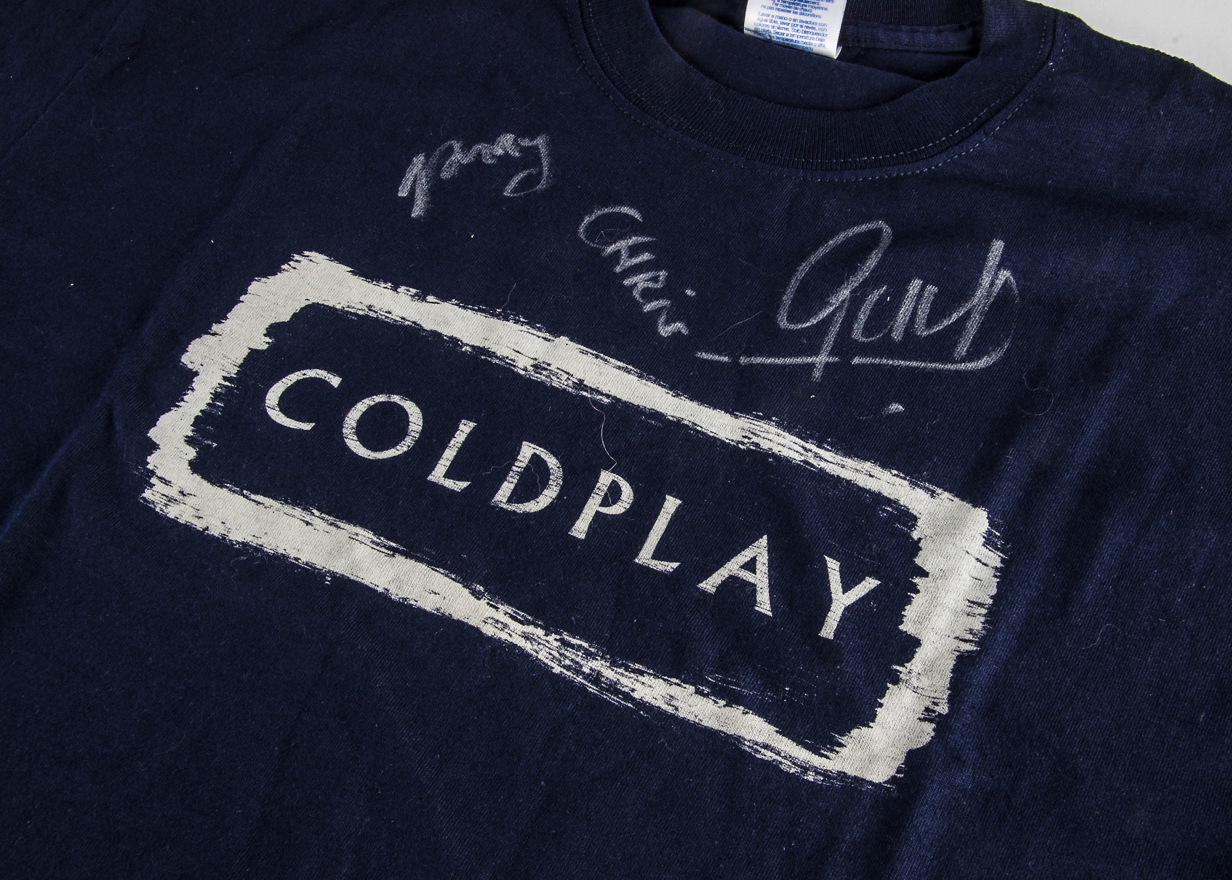 Coldplay / Signed T Shirt, signed Coldplay T Shirt - Coldplay Tour 2003 (Blue - Medium); given to