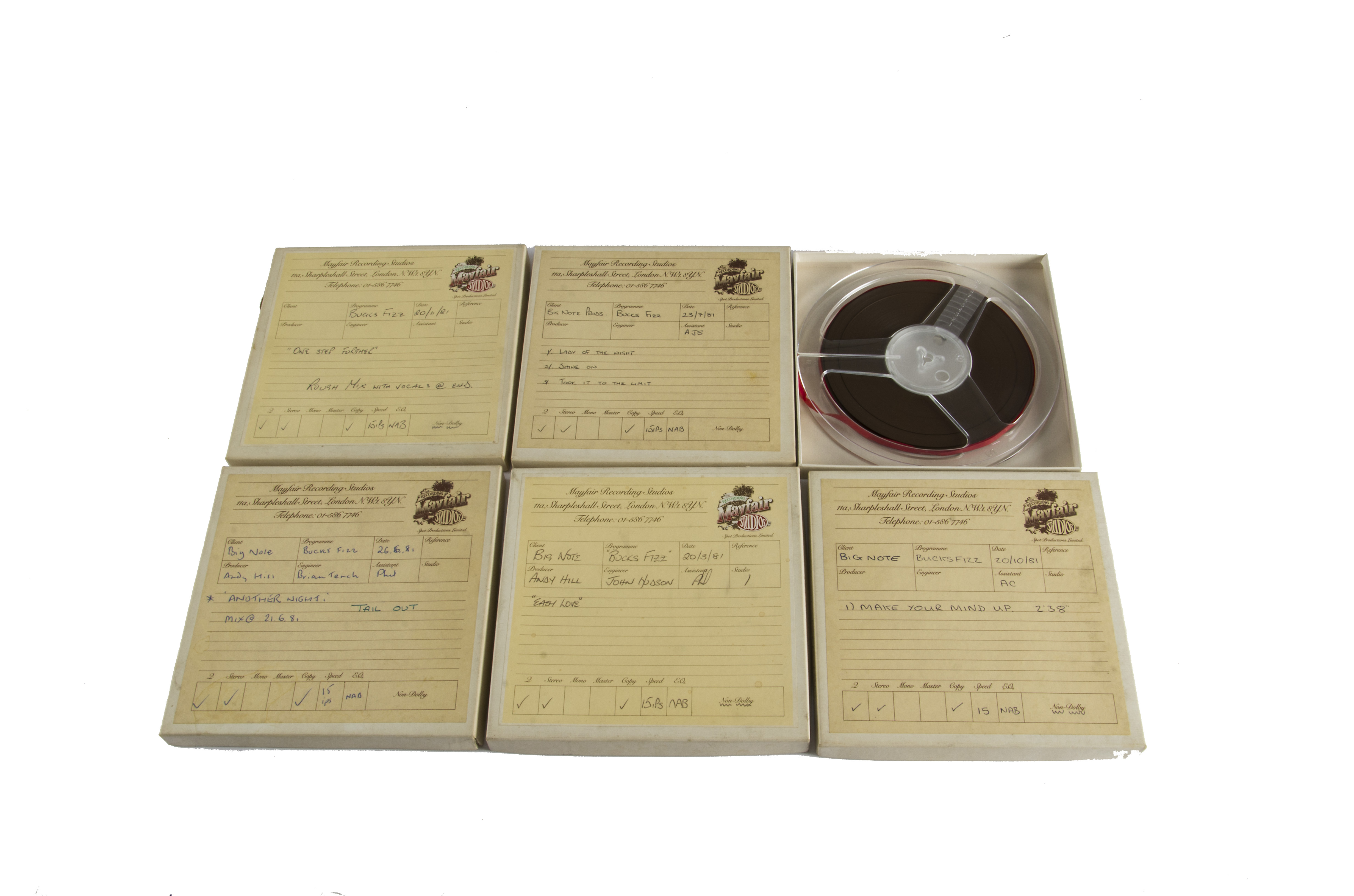 Bucks Fizz / Reel to Reel Tapes, five Bucks Fizz 15 ips tapes from Mayfair Studios comprising: