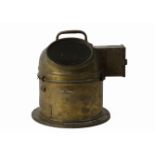 A 20th Century brass binnacle compass case, domed cylindrical form, lift off hood with oval window
