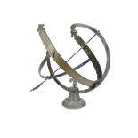 A 20th Century cast iron armillary sundial, decorated with Roman numerals and fleur-de-lys, 44 cm