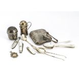 A small collection of silver and silver plated collectables, including three silver and mother of