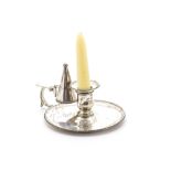 A George III silver chamberstick, with lift out sconce in stem on circular base with bead border,