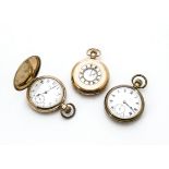 Three late 19th or early 20th Century gold plated pocket watches, including a Waltham full hunter, a