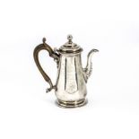 A George II silver hot water pot by John Langlands I, Newcastle 1732, 16.4 ozt, notable dent to