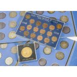 A collection of coins, including two presentation ECU medallions and more (parcel)