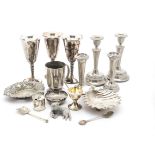 A collection of silver and silver plate, including a late Victorian silver shell butter dish, a