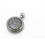 A WWII military Waltham open faced pocket watch, black dial with Arabic numerals, subsidiary seconds
