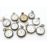 A collection of ten open faced pocket watches, from the late 19th Century through to the mid 20th