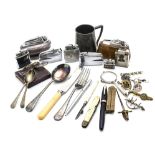 A miscellaneous lot, including six Georgian silver coffee spoons, several Ronson and other lighters,