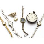 Six watches, including an Excalibre on later 9ct gold bracelet, a silver Ingersoll, and three