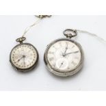 A late Victorian silver open faced lady's and a gentleman's pocket watch, both having silver