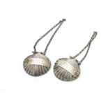 A pair of modern silver decanter labels by HB, in the form of scallop shells, one Port, the other