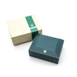 A vintage Rolex coffin style watch box, ref. 67.00.3, in sea green, also having outer card box, some