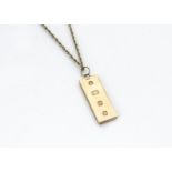 A 9ct gold ingot pendant, on oval linked chain marked 9ct, total weight 37g