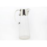 An Edwardian silver plated and glass claret jug by Hukin & Heath, conical body with applied mount,