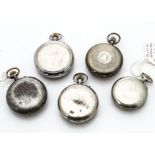 A group of five late 19th or early 20th Century Heddomas style pocket watches, one silver example,