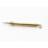 A late Victorian or Edwardian 18ct gold fob pencil by S. Mordan & Co, engraved J.H. Lloyde, 15.5g,