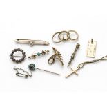 A collection of 9ct gold and gem set jewellery, including a 19th Century garnet circular brooch,