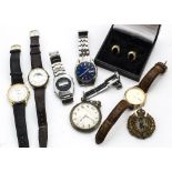 Six gentlemen's watches, including a Seiko automatic, a Seiko quartz, together with a pair of