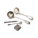 A collection of Georgian and later silver and silver plate, including a silver fiddle and thread