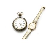 A c1960s Zenith gold cased lady's wristwatch, together with a continental silver open faced lady's