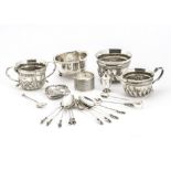A collection of Victorian and later silver, including a twin handled Christening beaker with