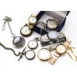 A continental silver lady's open faced pocket watch, on a heavy curb link watch chain, together with