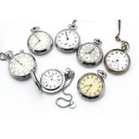 A Smiths manual wind stopwatch, together with six pocket watches, one with silver chain