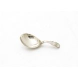 A George III silver tea caddy spoon by Josiah Snatt, fiddle and thread pattern with engraved