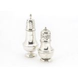 Two Edwardian period silver sugar sifters, of differing designs and heights, the shorter marked