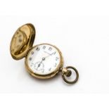 An early 20th Century continental yellow metal full hunter pocket watch, 4.6cm case, top winder,