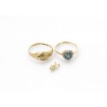 A 9ct gold topaz and diamond heart shaped dress ring, 9ct gold diamond ring and a small diamond