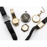 Six watches, including a 9ct gold Roamer, a Sekonda wrist and pocket watch, an Ingersoll military