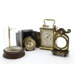 A modern Rapport brass carriage timepiece, together with an Art Deco travel clock, in tatty case,