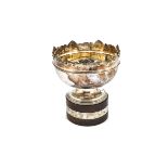 A 1970s silver trophy bowl, screwed to a circular wooden base with engraved band, Sheffield 1971