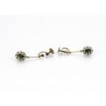 A pair of tourmaline and diamond drop earrings, the oval mixed cut green stone in claw setting