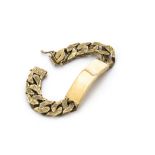 A 9ct gold textured curb linked and plain panel identity bracelet, 100g, 21cm long