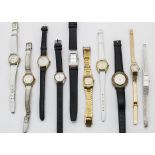 A collection of eleven lady's wristwatches, including a Baume in textured gilt case, possibly