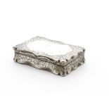 An early Victorian silver table snuff by Edward Smith, Birmingham 1849, shaped rectangular case with