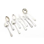 A part harlequin canteen of George III and later silver cutlery, the thread pattern cutlery with