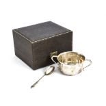 An Art Deco period silver Christening set, in fitted box comprising twin handled feeding bowl and